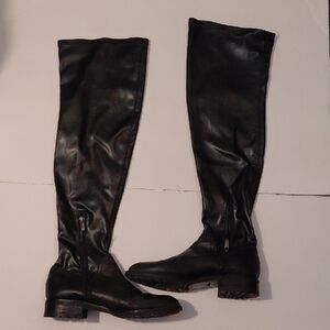 Sam Edelman Remi Womens Black Thigh-High Leather Upper Size 8M Boots, 1" Heel